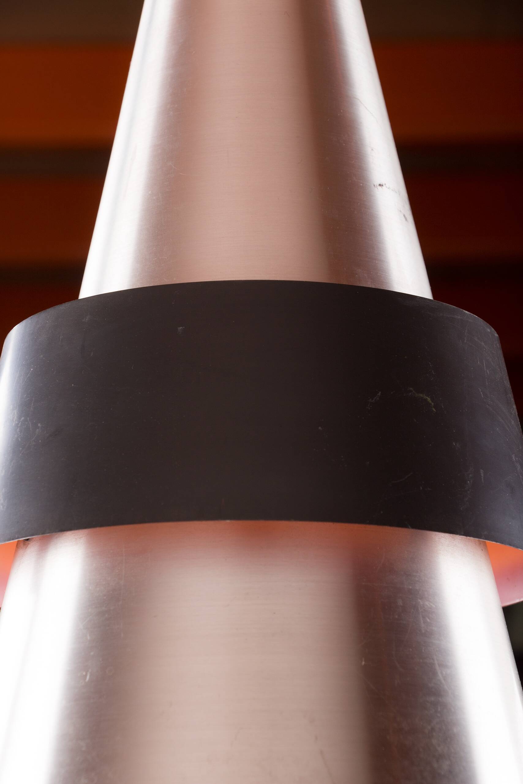 Large Danish Aluminum pendant light, Corona model by Jo Hammerborg for Fog & Mørup 1960.