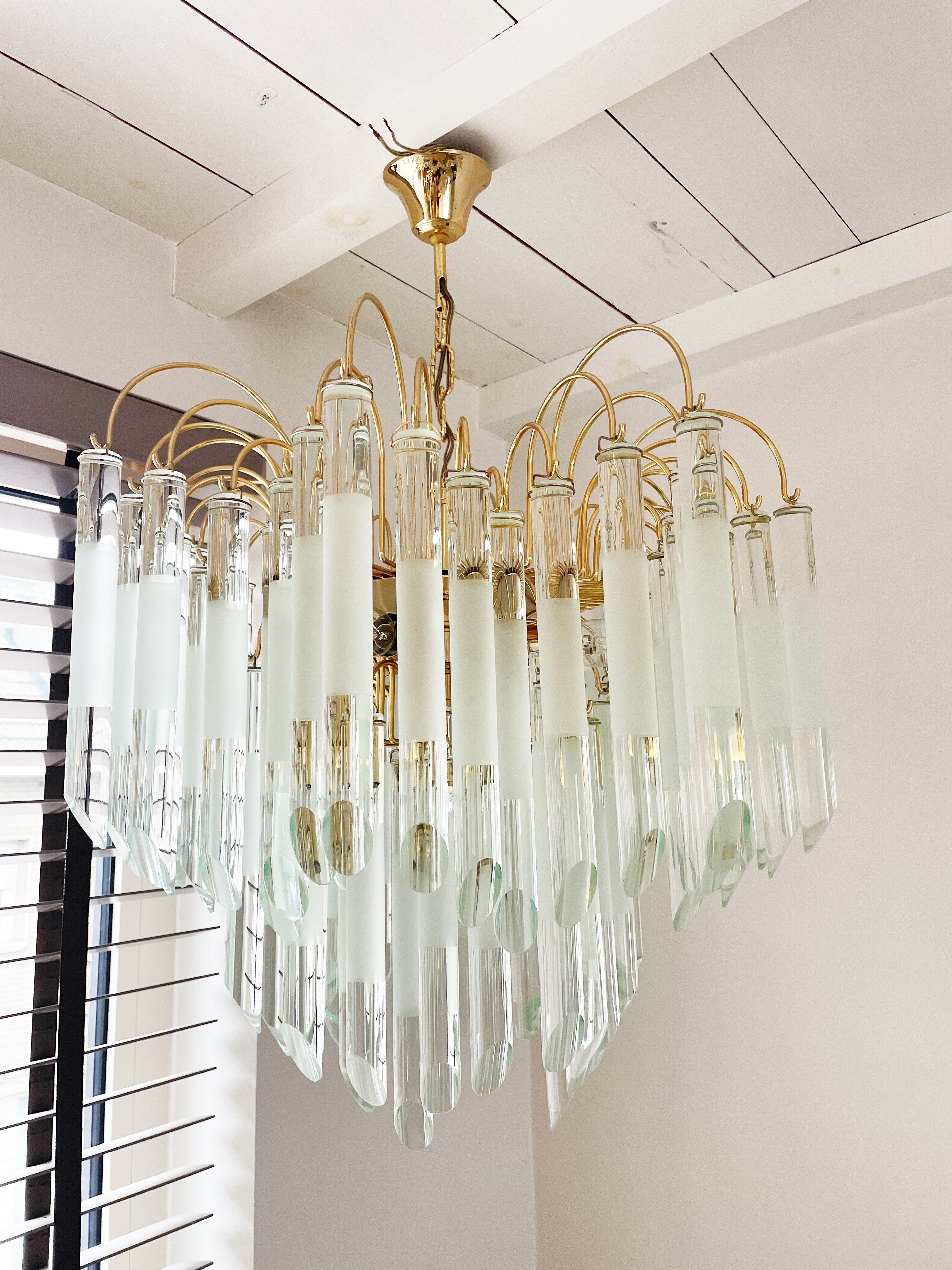 Vintage italian brass and glass chandelier, 1970s