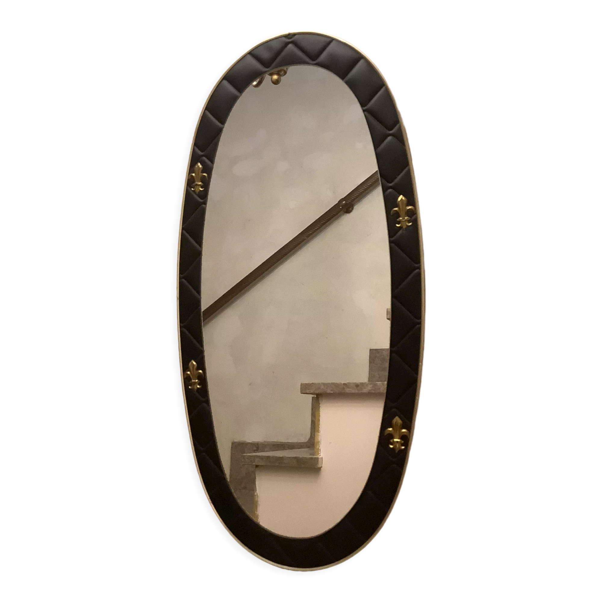 Black leatherette rearview mirror with stitching