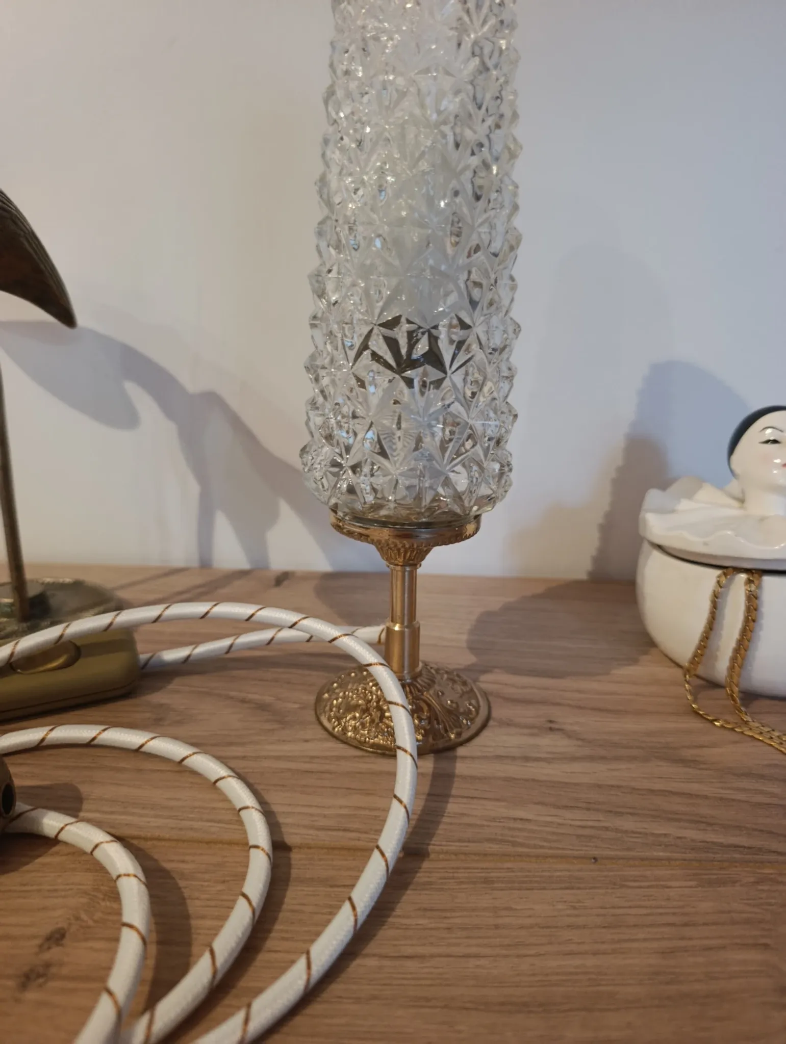 Retro chic art deco lamp, diamond tip & gilded brass