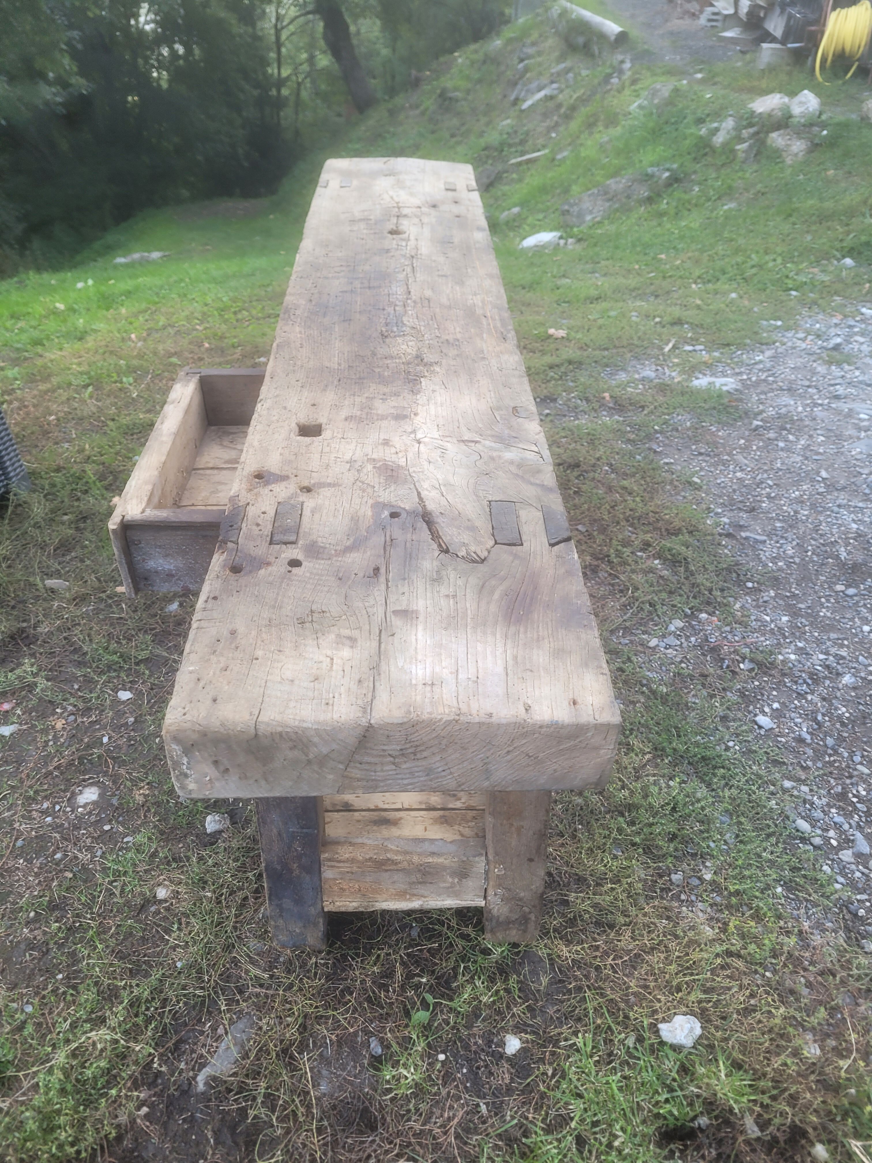 Old piece of furniture by trade, wooden carpenter's establishment