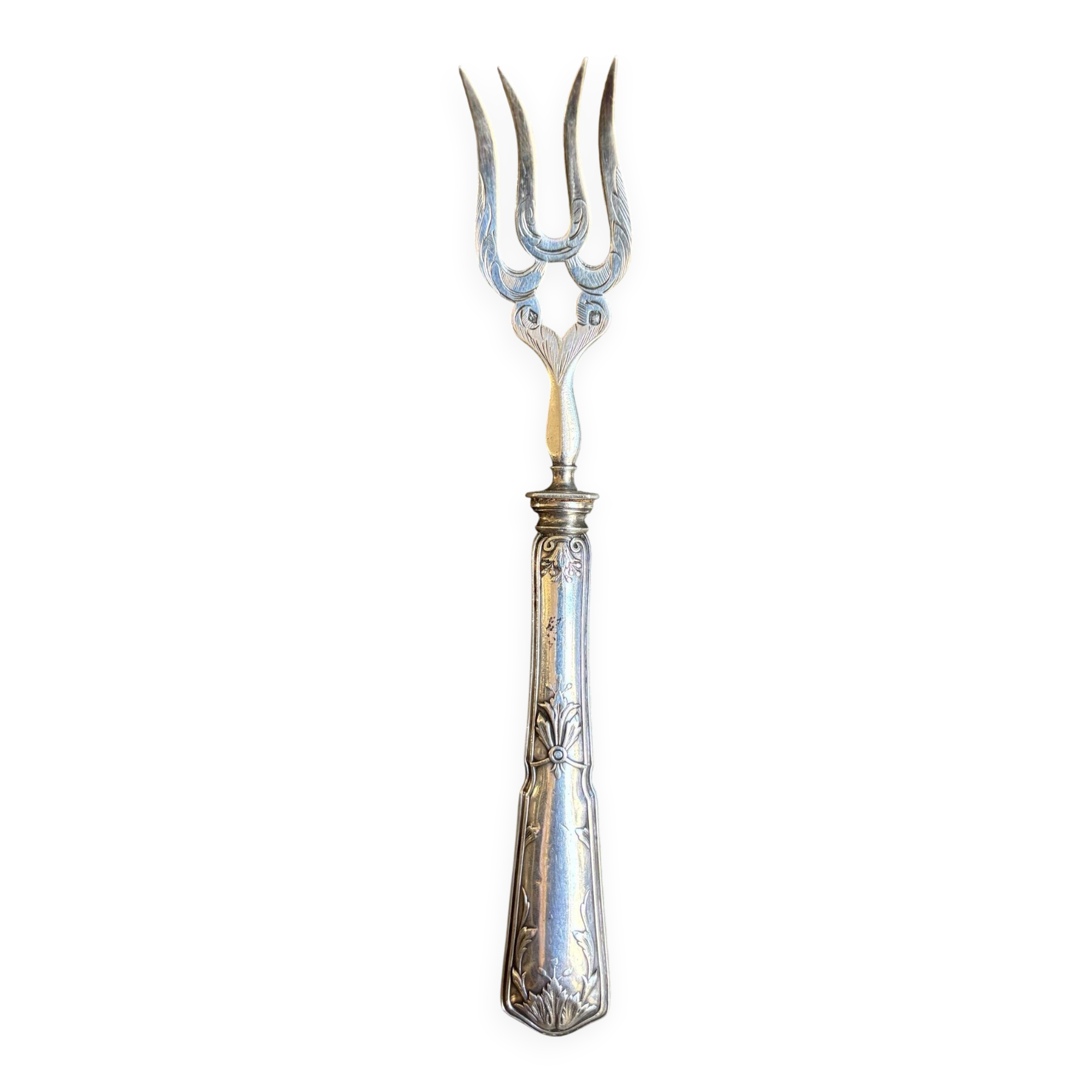 Dessert fork, service cutlery in silver engraved "CR"