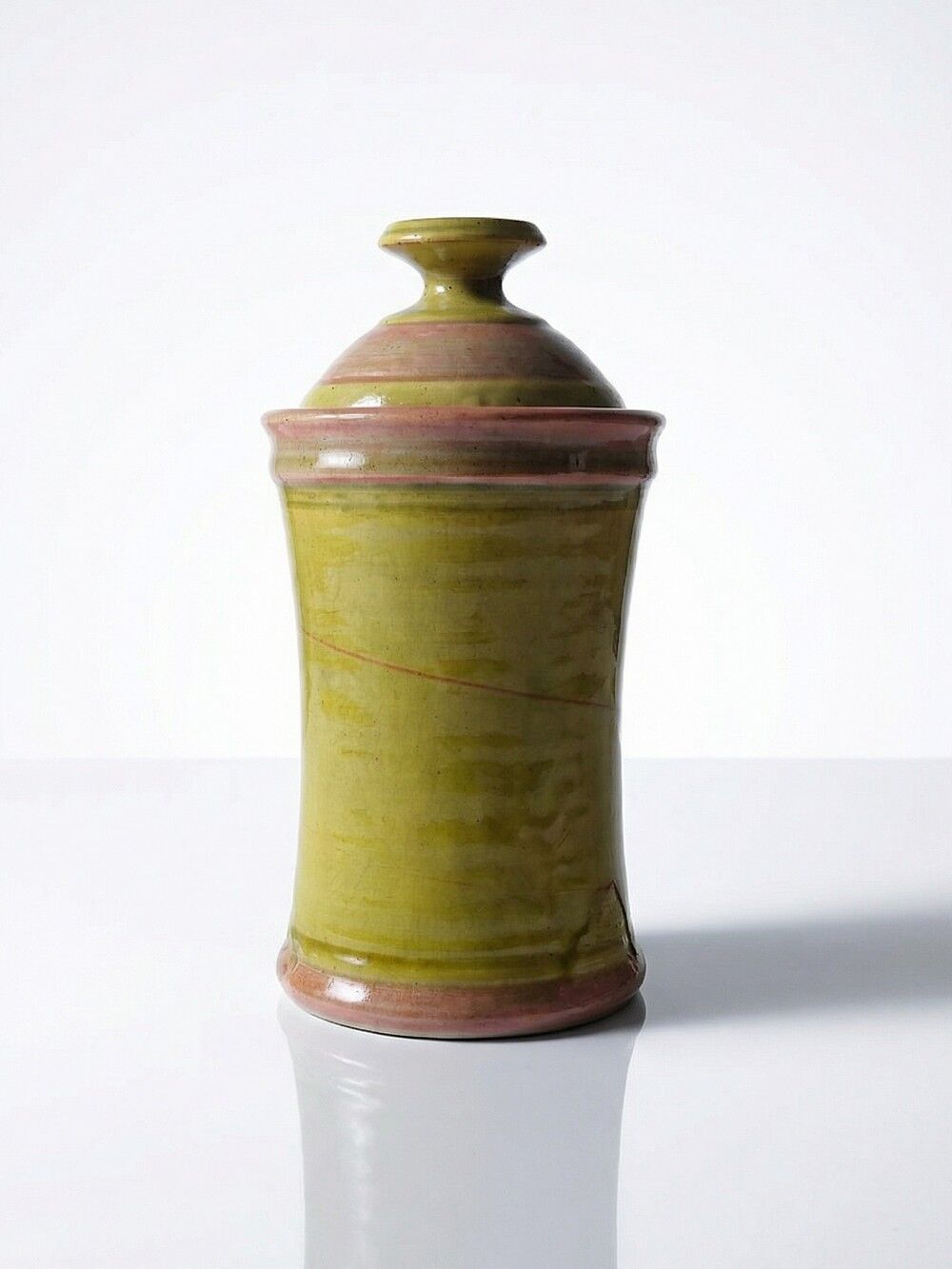 Decorative spice box in vintage two-tone glazed stoneware, handmade and signed.