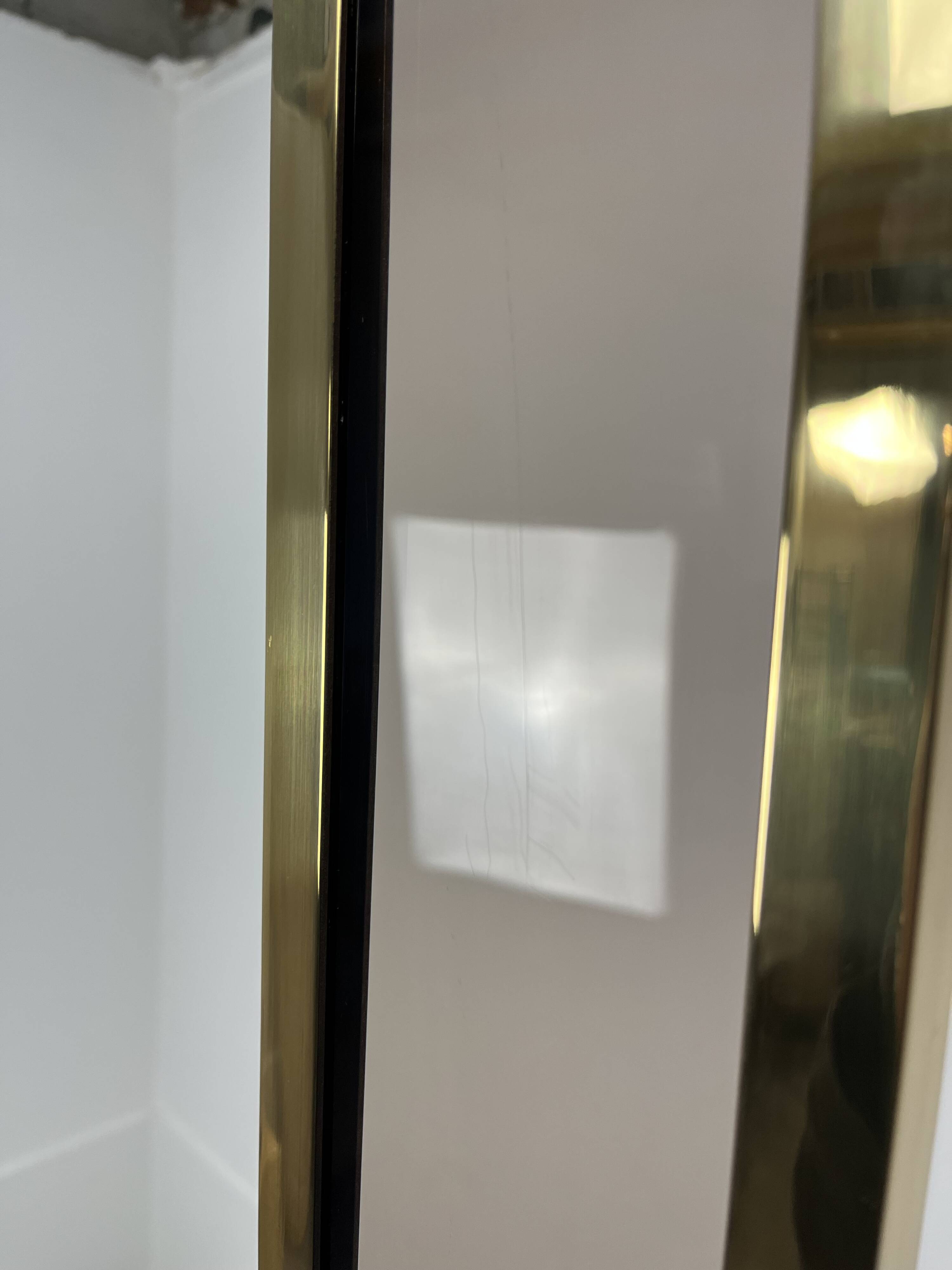 70s floor lamp in brass and smoked plexiglass, Hollywood Regency