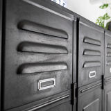Very nice vintage metal industrial cloakroom with diamond-tipped doors