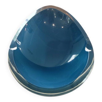 Cendrier ou vide-poche en verre d’art signé – bleu vintage design