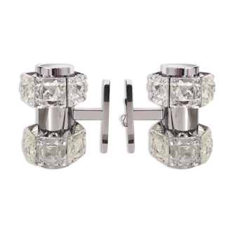Pair of wall lamps - Chrome metal and cut glass - 1970