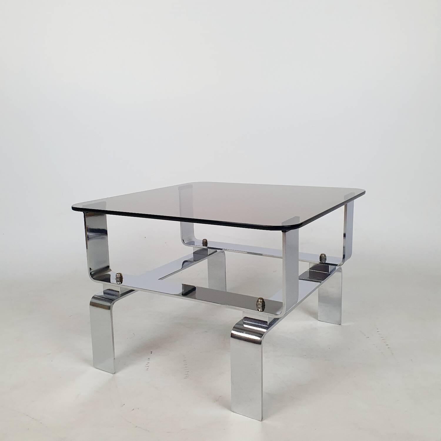 Chrome metal and smoked glass coffee table 70