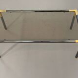 Gunmetal gold metal and smoked glass coffee table from the 70s