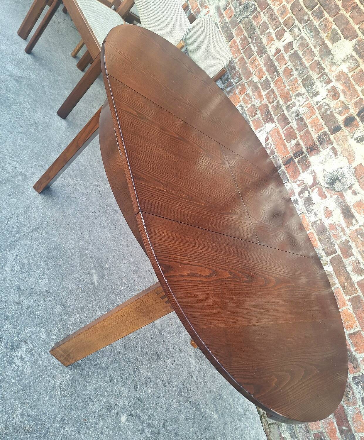 Table et ses 6 chaises vintage en orme, meubles design scandinave