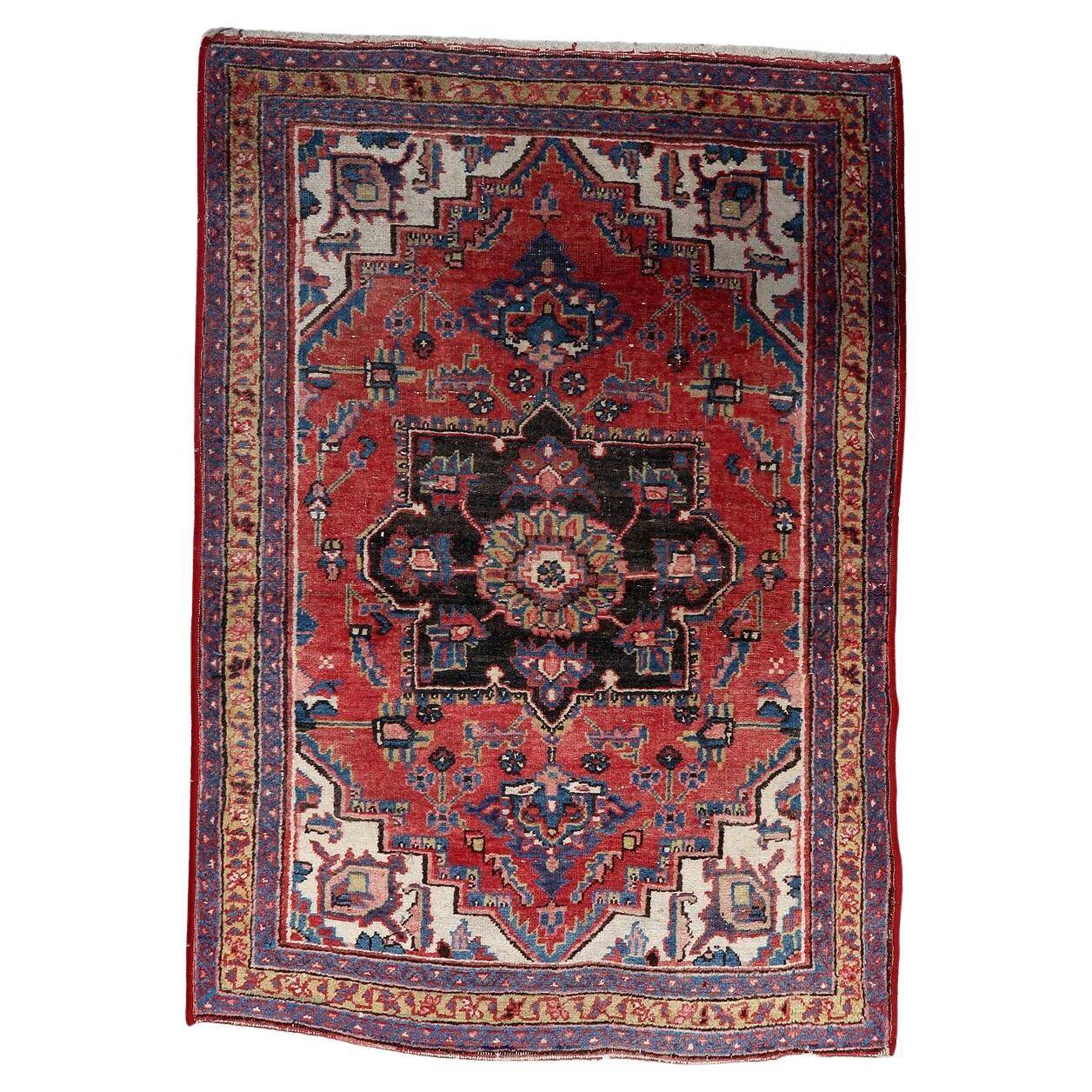 Antique persian heriz rug wool handmade 91cm x 132cm - circa 1920 (1c1202)