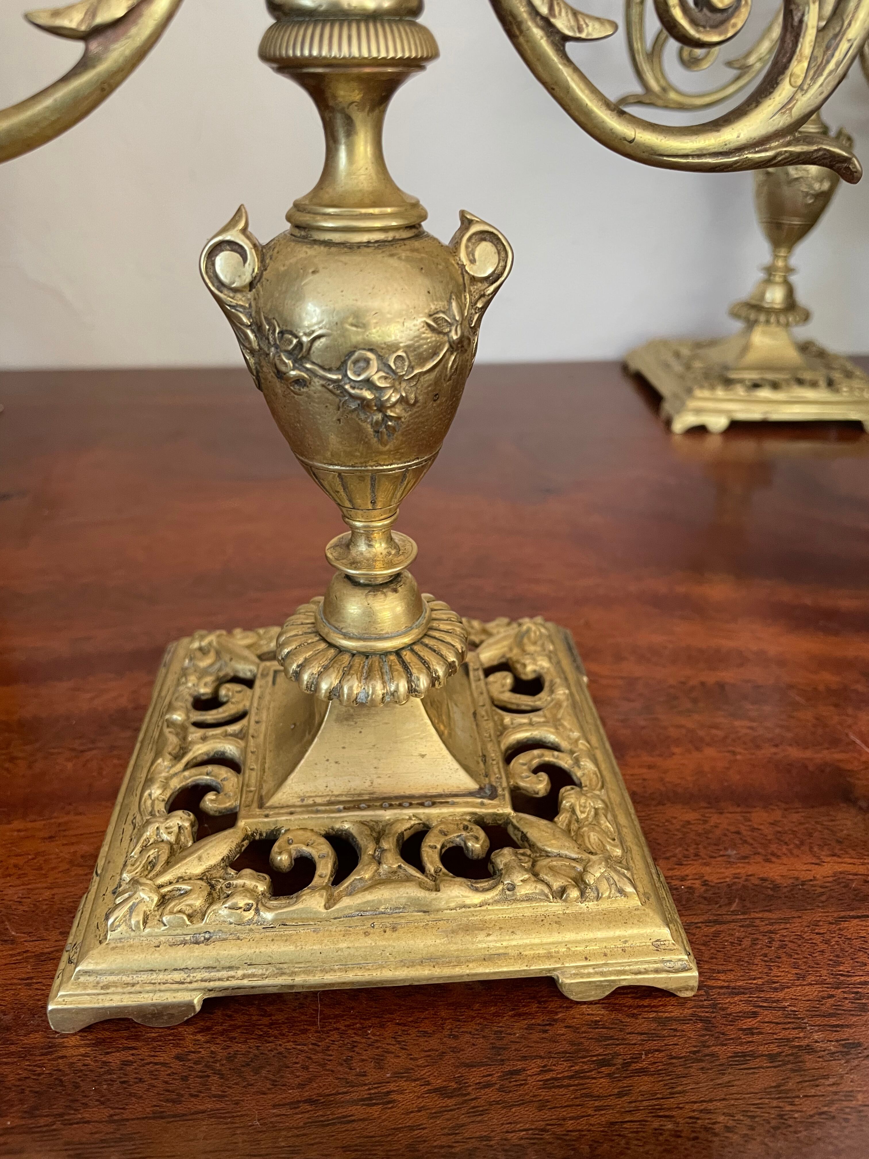 Pair of candle holders in gilded bronze nineteenth century