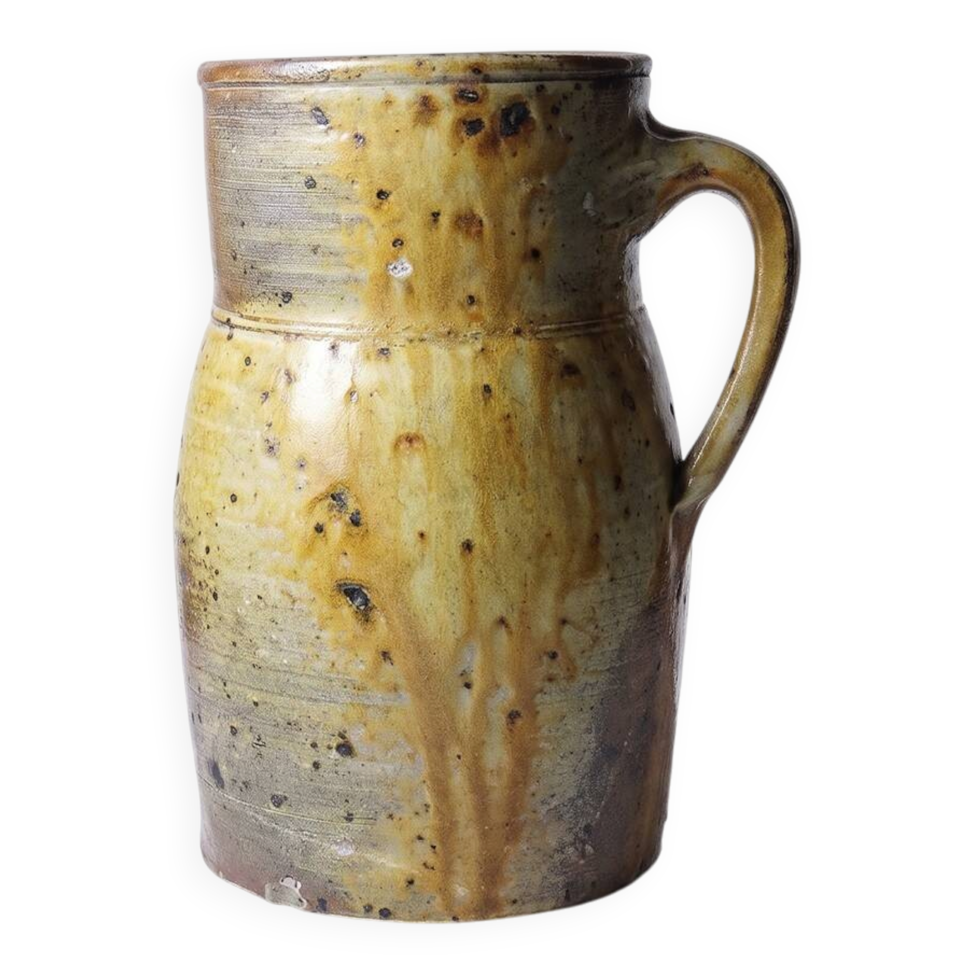 Large antique stoneware jug from Puisaye, pyritic, late 19th century.