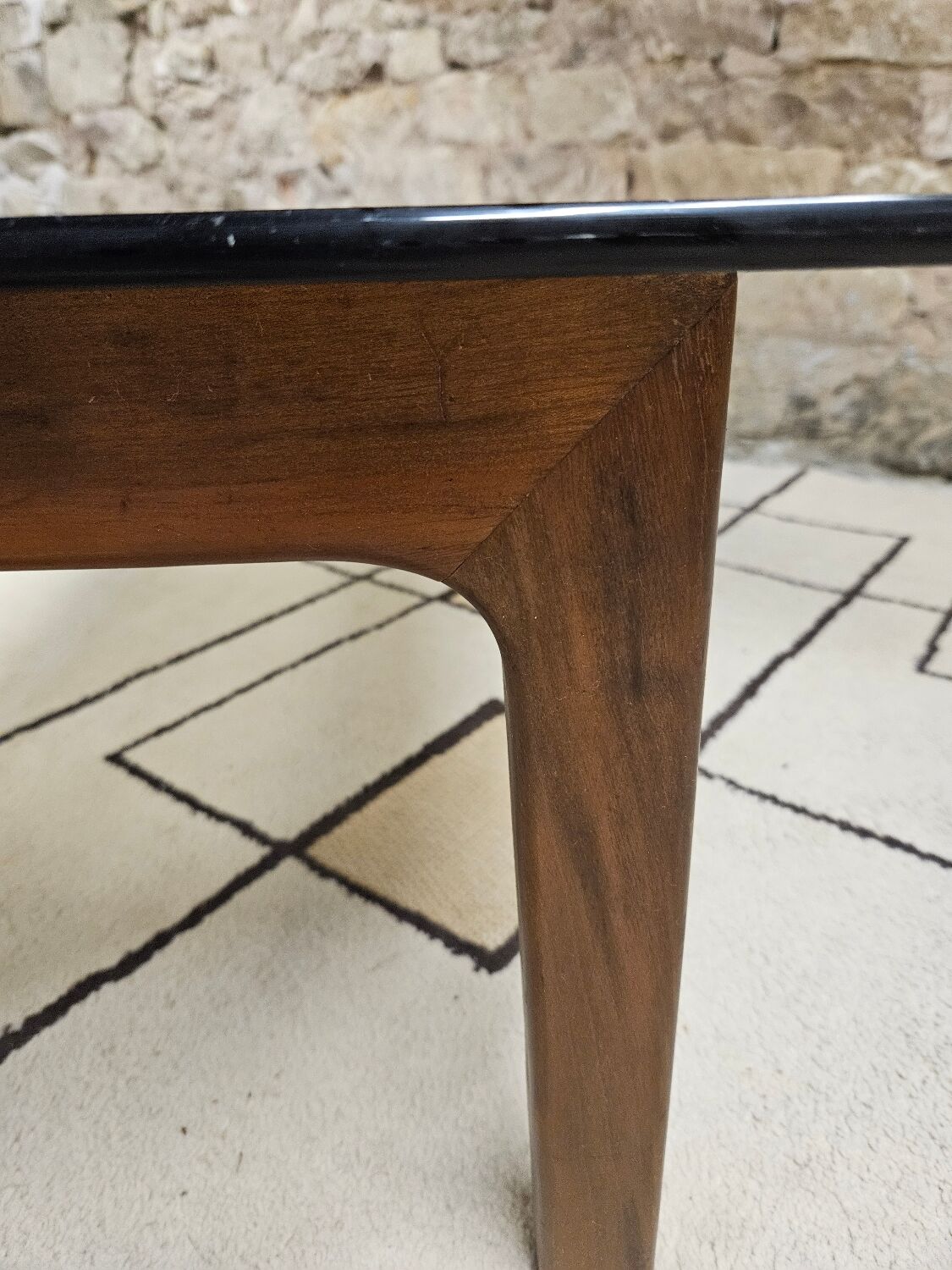 Vintage 1970s smoked glass wood coffee table