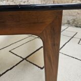 Table basse bois verre fumé vintage 1970"