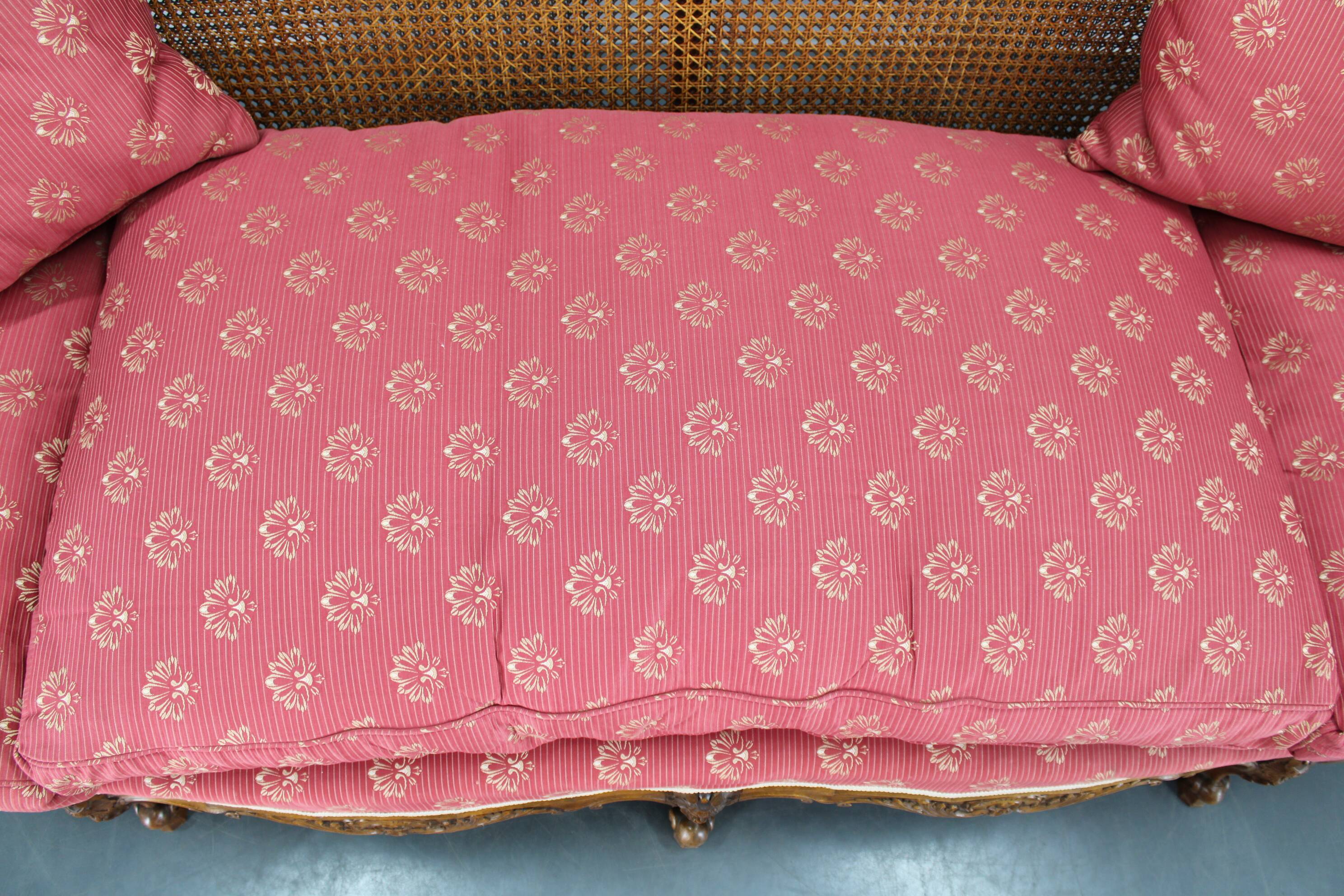 Antique Carved Sofa with Cane Sides , Czechoslovakia