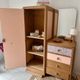 Asymmetrical floral wardrobe, natural oak & powder pink