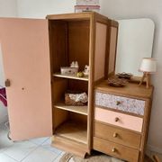 Asymmetrical floral wardrobe, natural oak & powder pink
