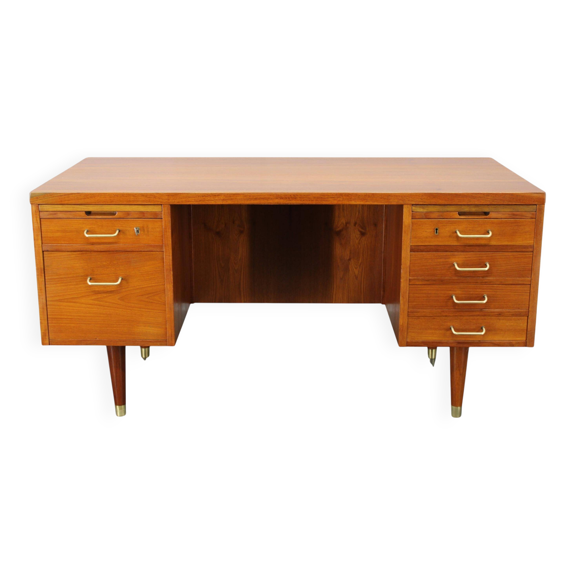 Mid-century Danish teak writing desk with brass details, 1960s