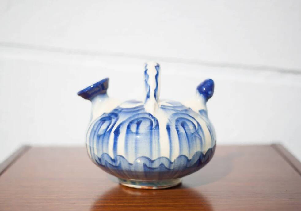 Chevrette pitcher in enamelled terracotta, terracotta gargoulette, folk art pottery, decoration