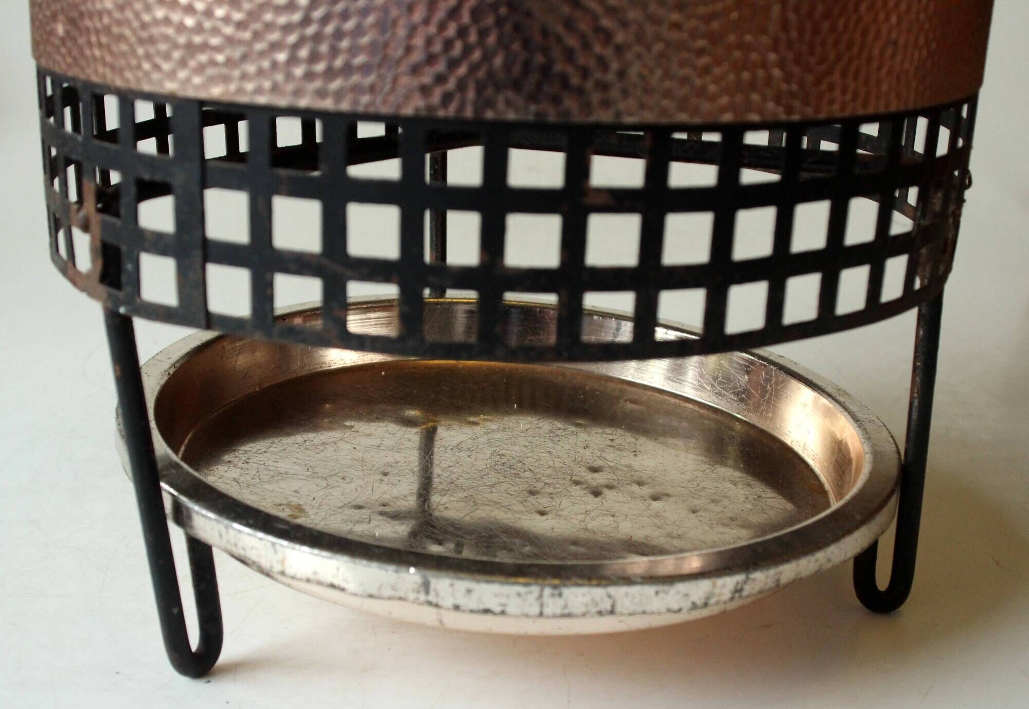 Space Age handmade umbrella stand, made of metal, iron and copper, vintage from the 60s