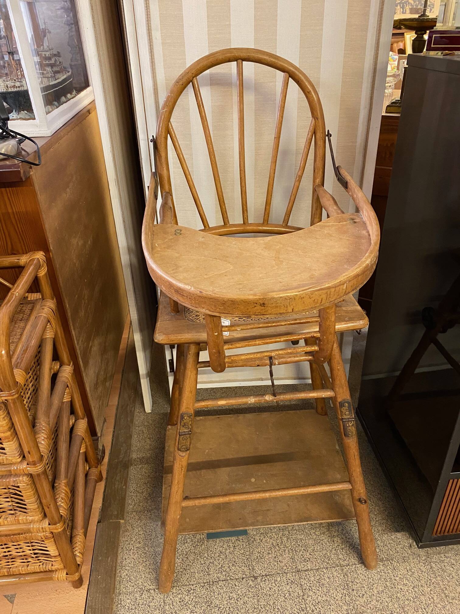 Baby high chair early 20th century thonet style curved wood and cane et you