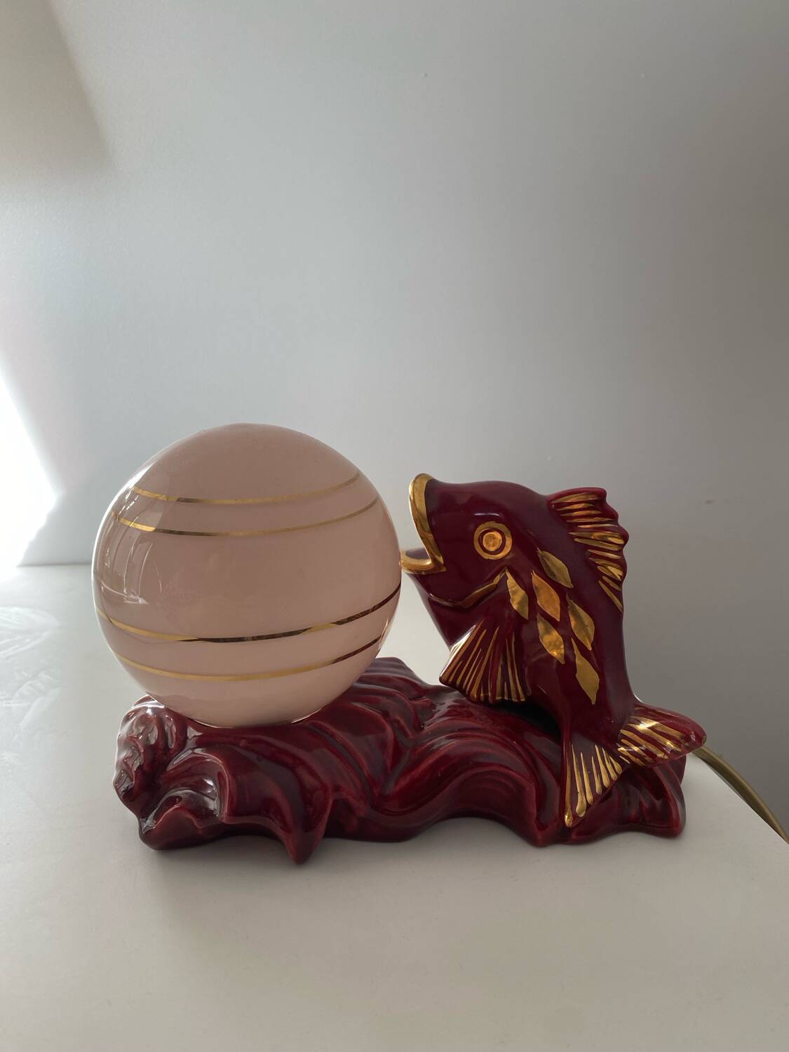 Ceramic and opaline fish lamp