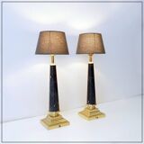 Pair of brass table lamps with black marble column - Art Deco style