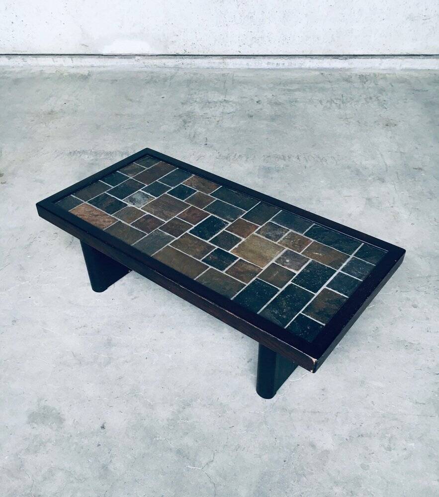 Brutalist Style Slate Tile Inlay Coffee Table, Belgium, 1970s