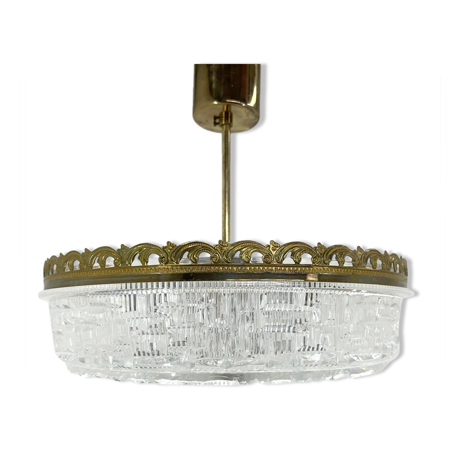 1960's Pressed Glass Pendant with Decorativ Rim, Czechoslovakia
