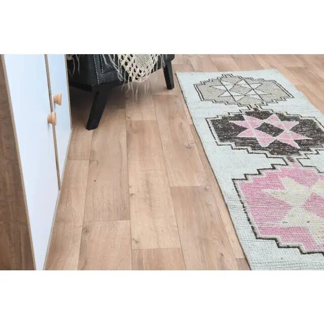 Vintage Turkish Oushak Pink Brown Wool Rug 72x312