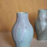 Pair of Denbac style flamed stoneware vases, small vintage vase, flower pot