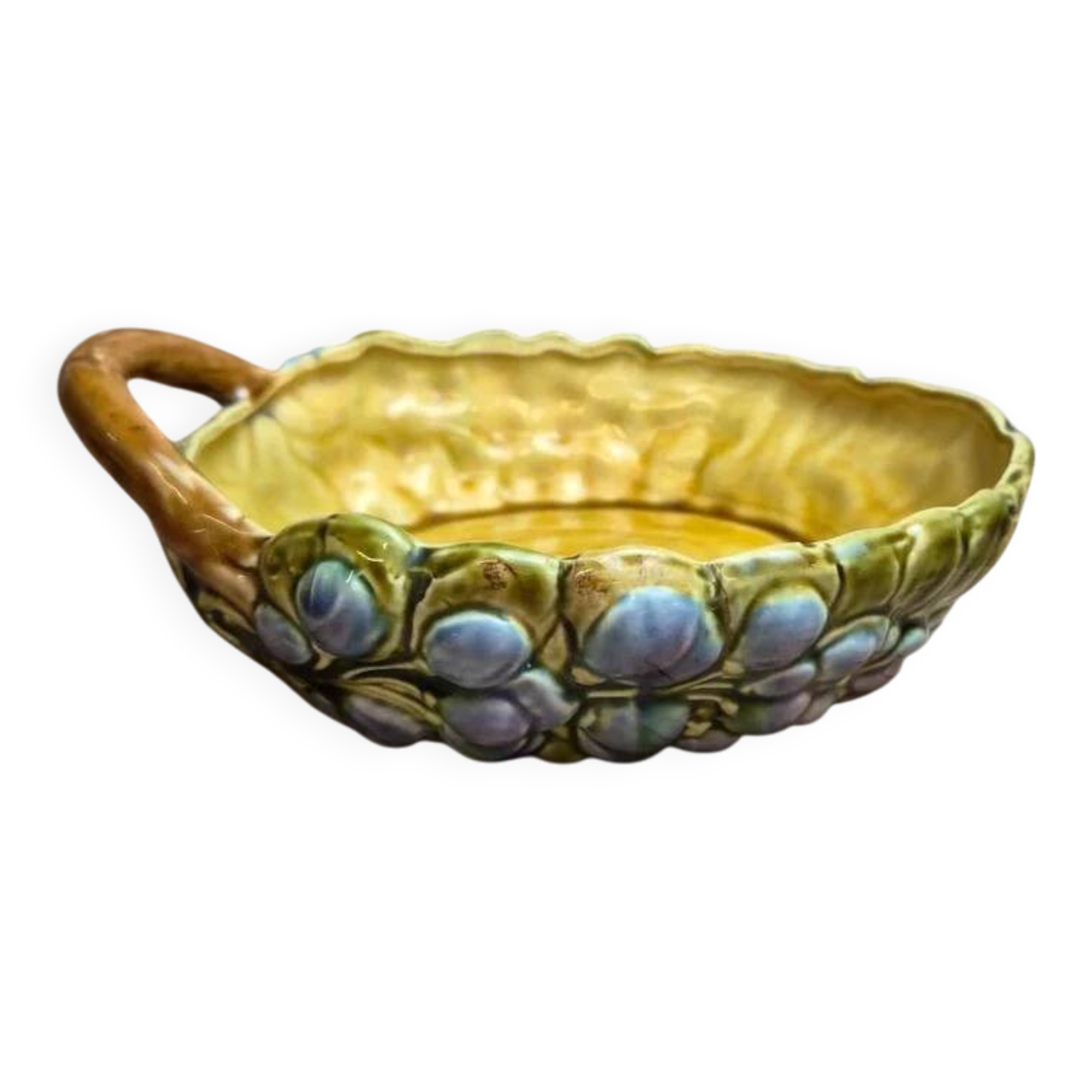 Small basket dish in Sarreguemines slipware Glycine 4771 vintage