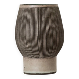 Gray and beige ceramic vase, vintage 1970s Danish studio pottery with incised texture