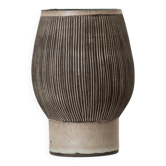 Gray and beige ceramic vase, vintage 1970s Danish studio pottery with incised texture