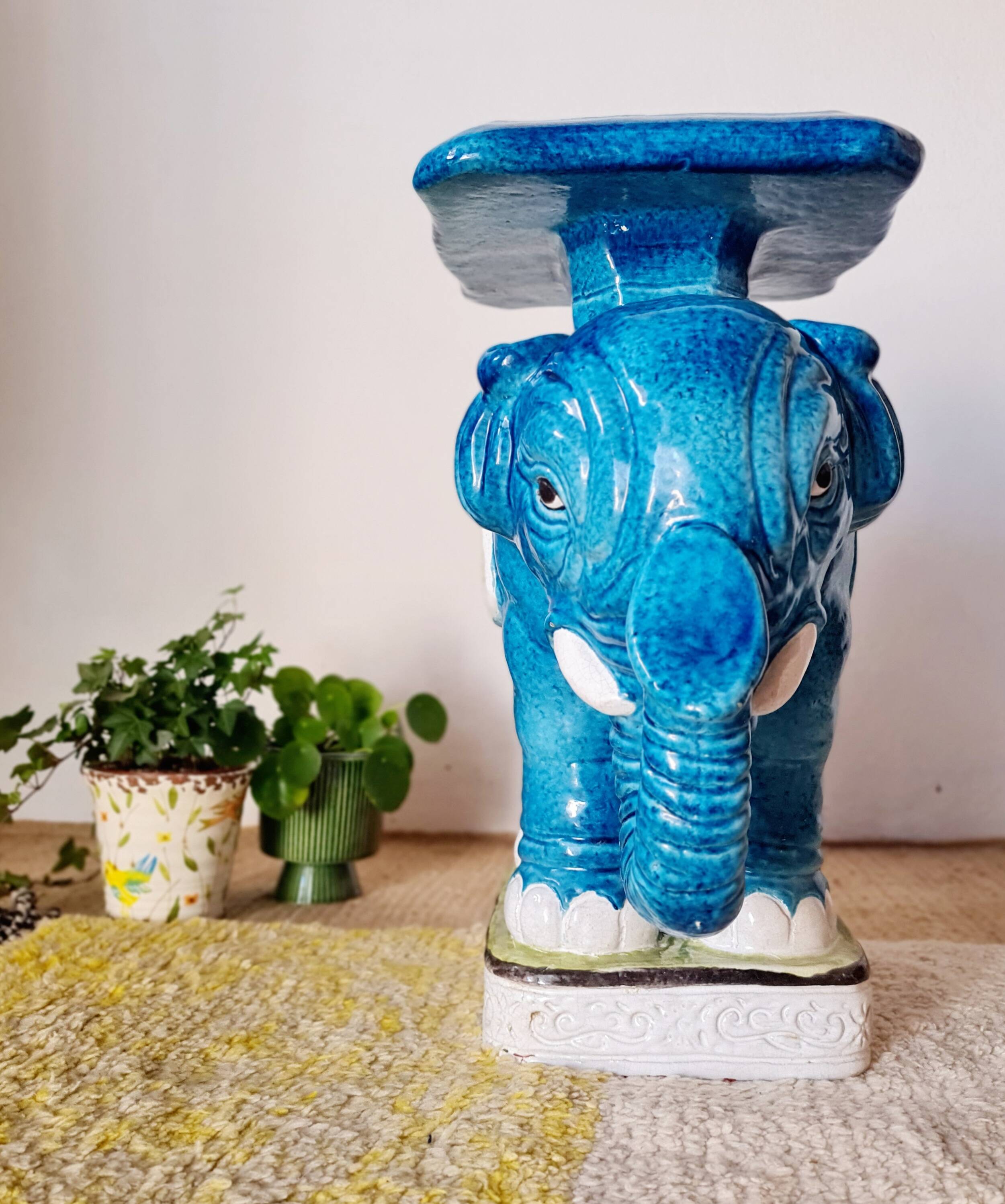 Elephant ceramic vintage plant stand side table