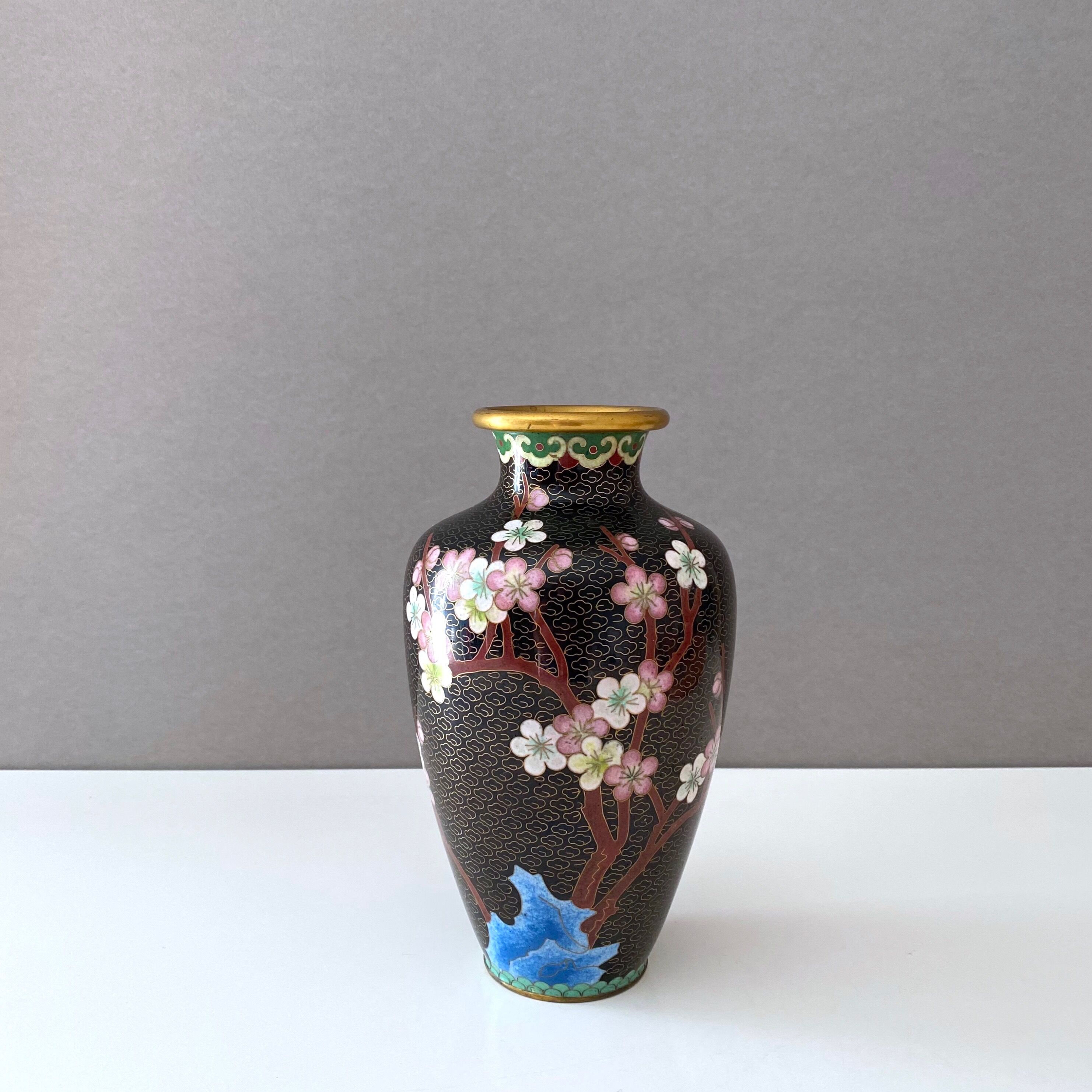 Cloisonne vase, vintage enamel vase