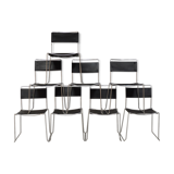 Série de 8 chaises Italiennes en cuir et acier 1970