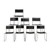 Set of 8 Italian Chairs in leather and steel, 1970