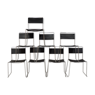 Série de 8 chaises Italiennes en cuir et acier 1970