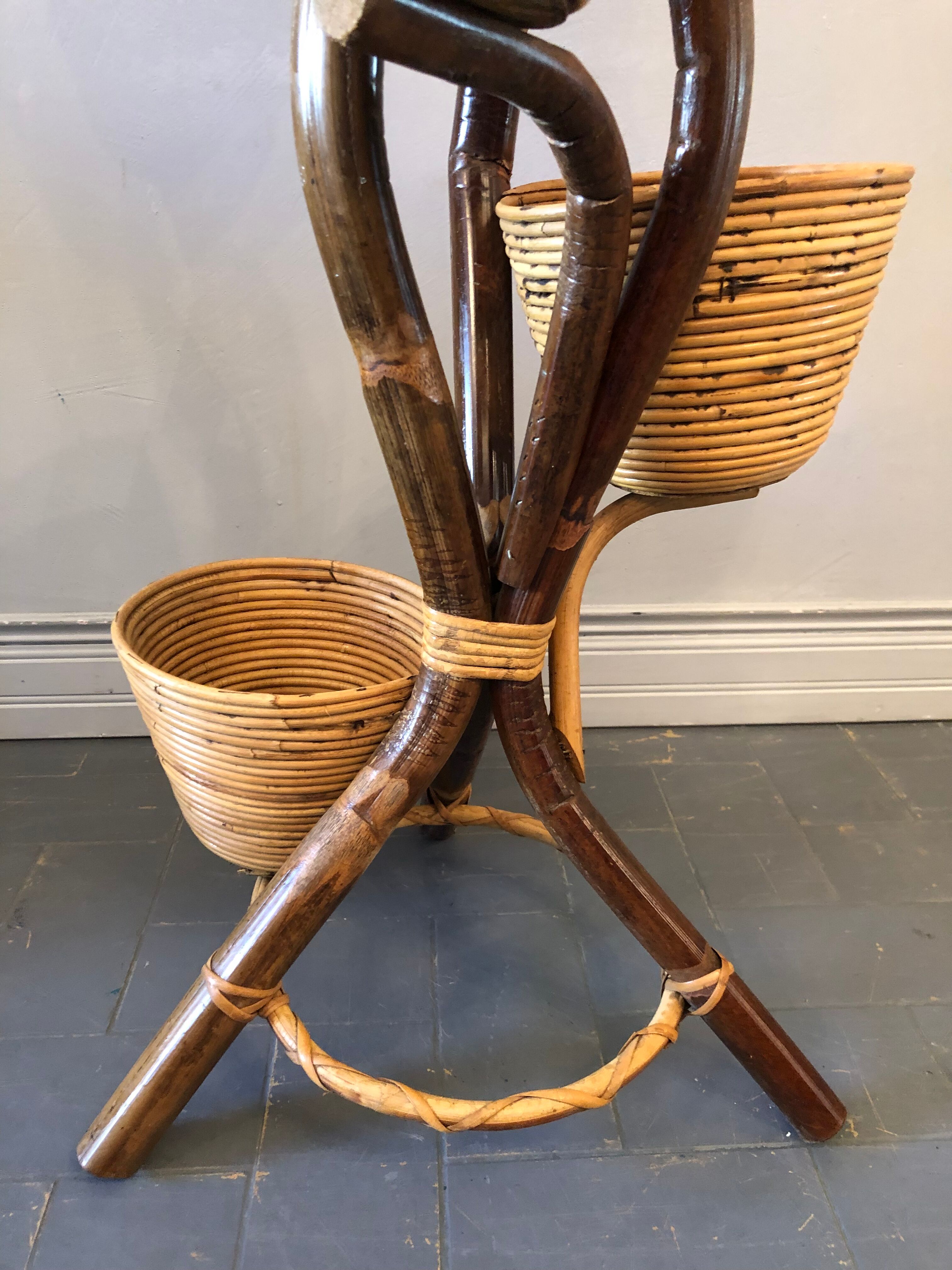Vintage bamboo and rattan plant holder