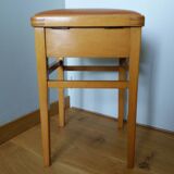 Wooden and faux leather shoe shine chest stool