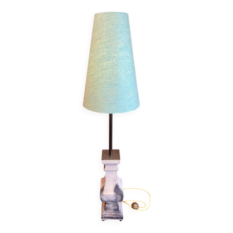 "Balustrade" lamp in terracotta, Ashoka silk shade, pistachio green.