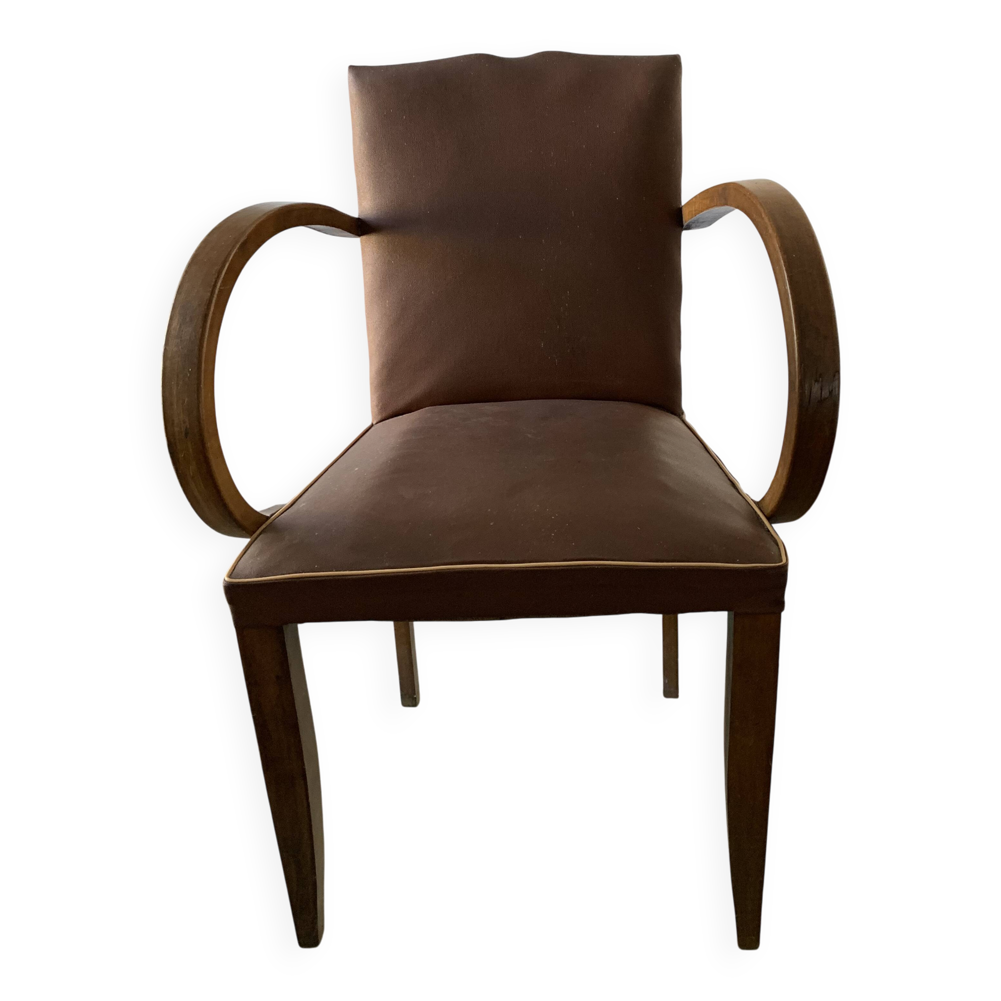 Fauteuil bridge à dossier "moustache" - Art déco -En simili cuir chocolat