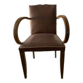 Fauteuil bridge à dossier "moustache" - Art déco -En simili cuir chocolat
