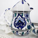 Vintage blue and green ceramic cat-shaped jug carafe