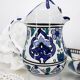 Vintage blue and green ceramic cat-shaped jug carafe