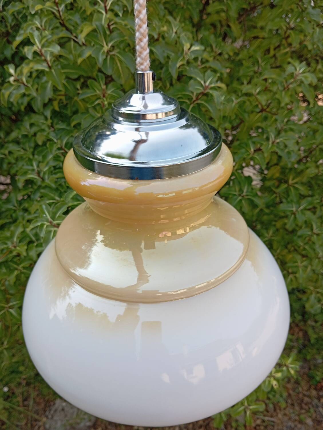 Honey cream opaline pendant light with chrome finish
