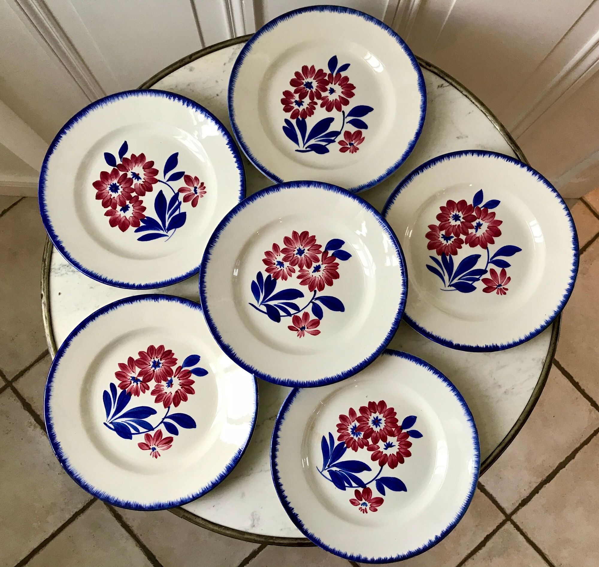 Set of 6 dessert plates gien model "cancale" 40s