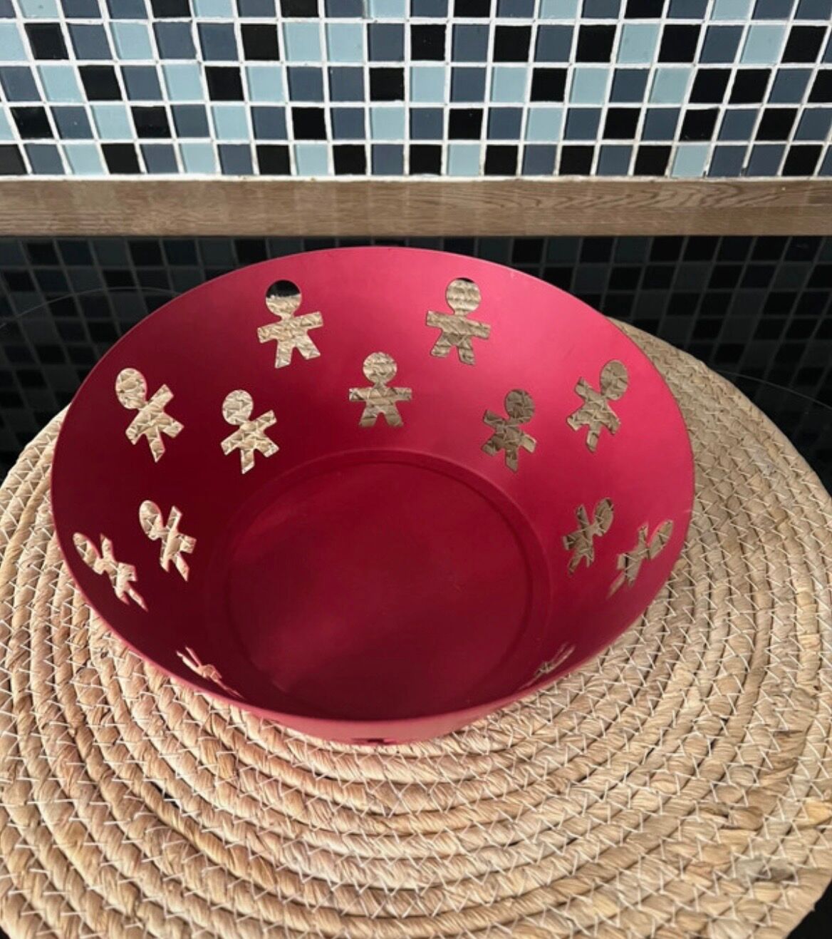 Rose metal catch-all with character inclusions by A di Alessi, 9cm high x 21.5cm diameter.